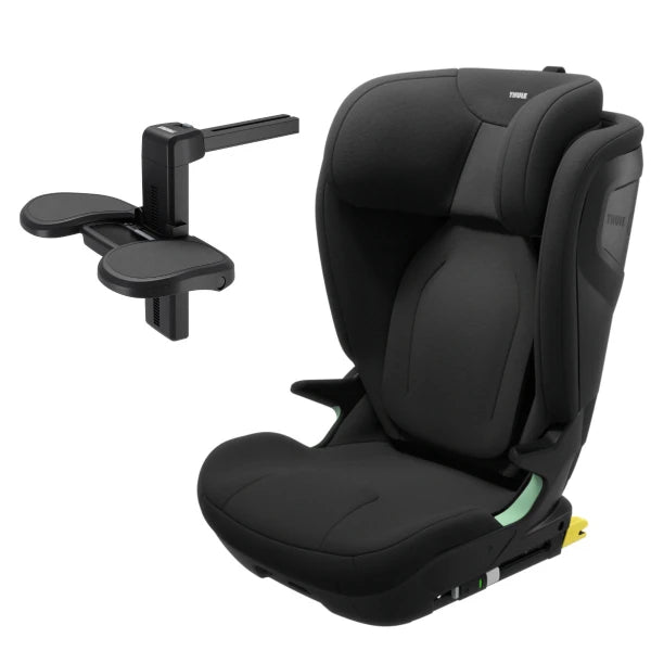 Thule Palm Booster autostoel met voetensteun in zwart, i-Size veilig en comfortabel.