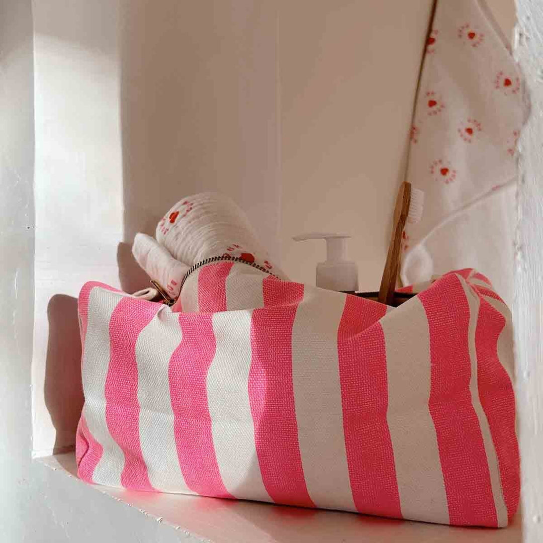 Toilettas Vic Stripes Ecru / Neon Pink