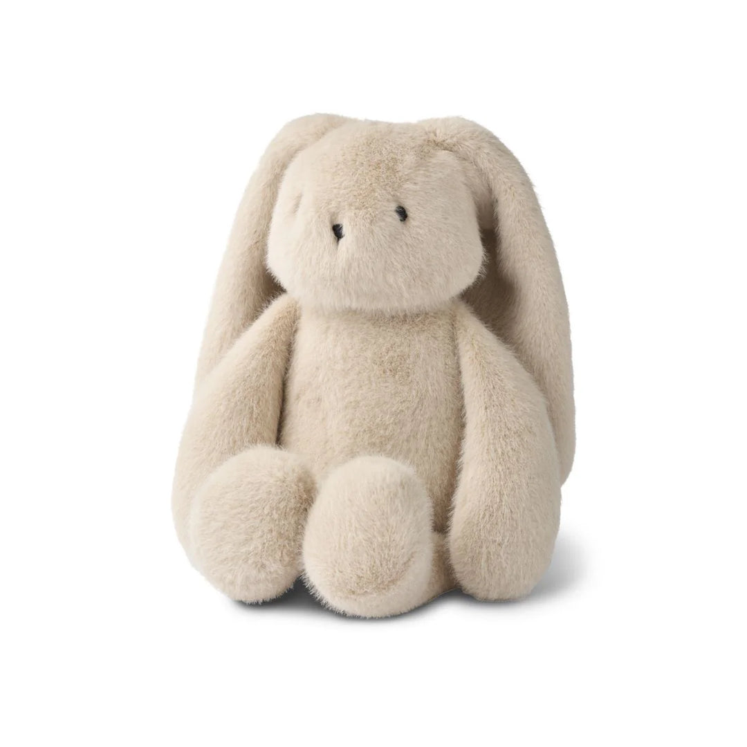 Liewood Hattie Rabbit Humming Knuffel in wit met zacht LED-licht en smart-cry detectie, ideaal voor baby's rust en slaap