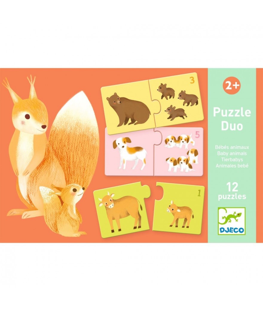 Djeco Puzzel Duo Baby Dieren – Combinatiepuzzel met dieren en hun baby’s, ideaal voor kinderen vanaf 2 jaar