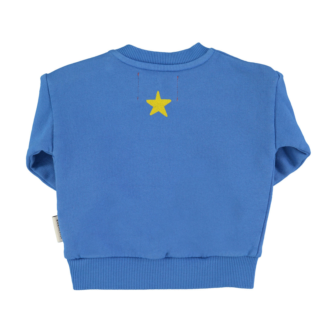 Donkerblauwe baby sweater van Piupiuchick met Fantastic print en ribdetails
