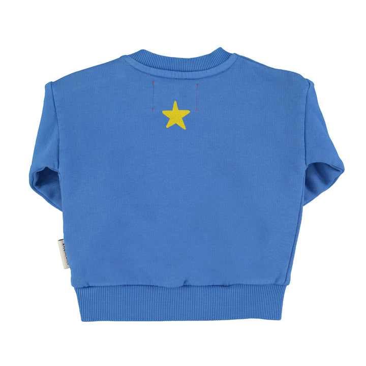 Donkerblauwe baby sweater van Piupiuchick met Fantastic print en ribdetails