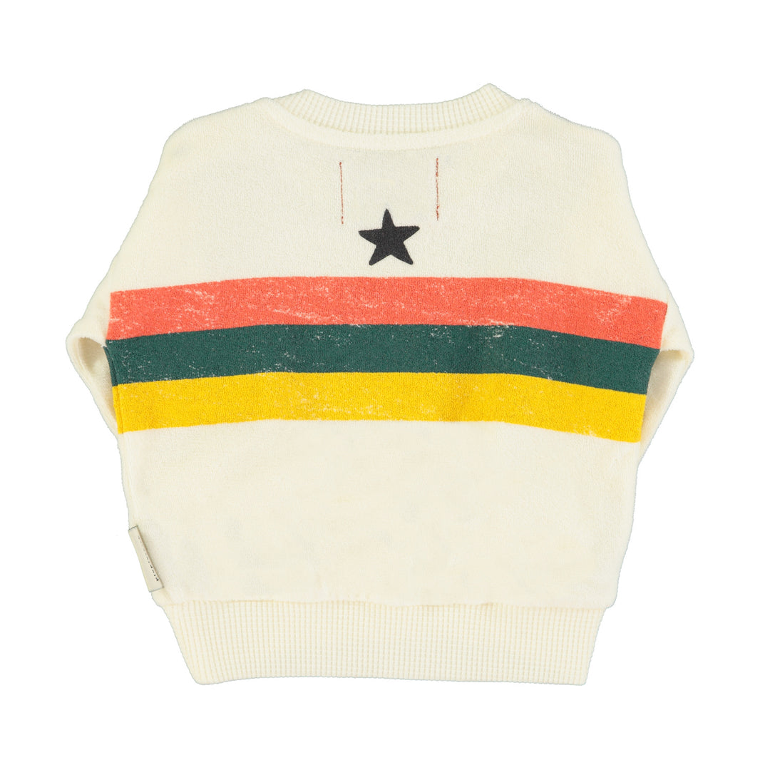 Ecru baby sweater van Piupiuchick met gestreepte mouwen en ster op de achterkant