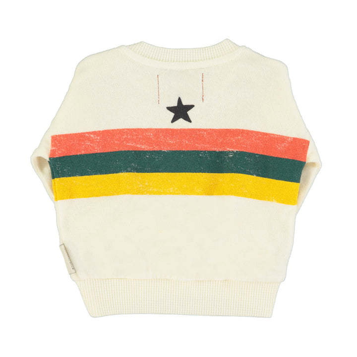 Ecru baby sweater van Piupiuchick met gestreepte mouwen en ster op de achterkant