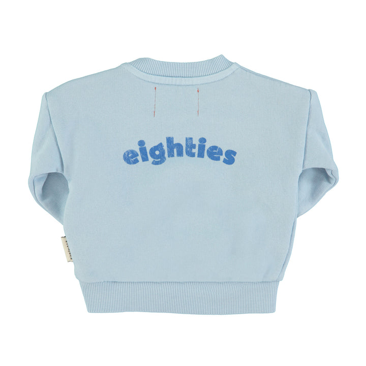Lichtblauwe baby sweater van Piupiuchick met wave-print en Eighties opdruk