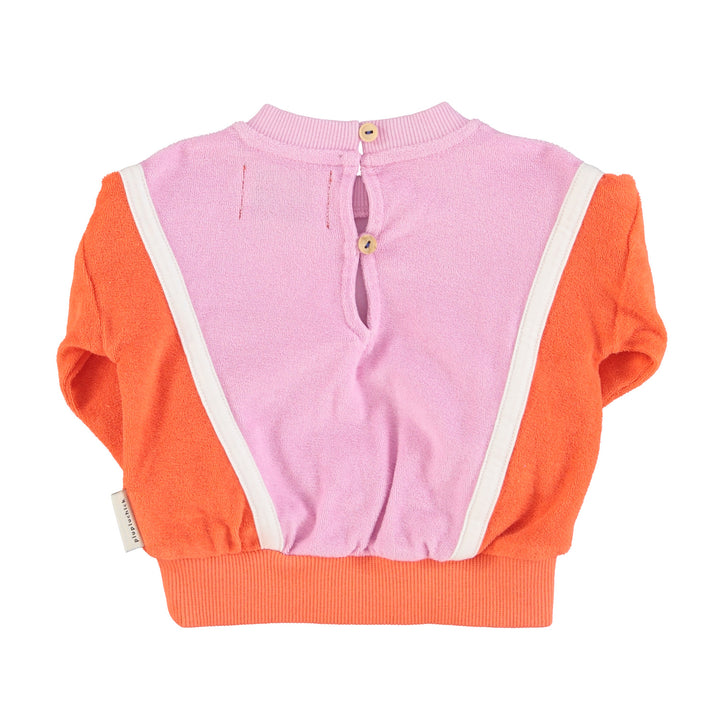 Baby sweater van Piupiuchick in oranje en lavendel met geribde details