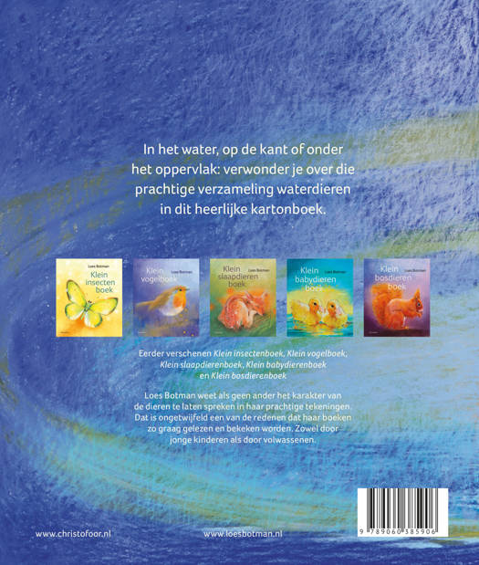 Cover van Christofoor's Klein Waterdierenboek, toont diverse waterdieren, geïllustreerd door Loes Botman, perfect voor educatieve ontdekking