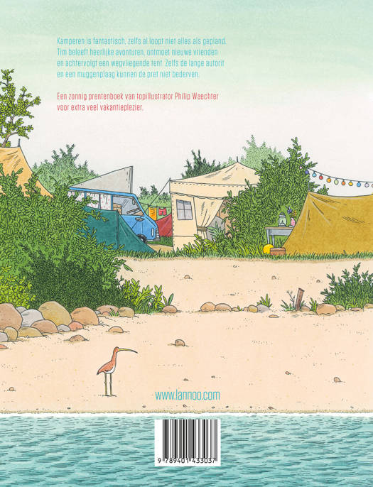 Lannoo kinderboek Kamperen! cover met Tim en vrolijke kampeerscènes