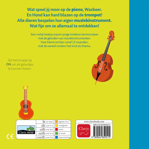 Geluidenboek Muziekinstrumenten Van Dichtbij van Clavis met muzikale dieren