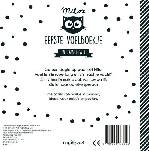 Zwart-wit voelboekje Baby Ziet Milo van Standaard met texturen
