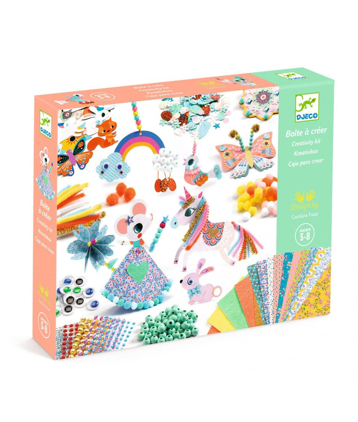 Djeco Knutselset Kralen en Pompons – creatieve knutseldoos met kralen, pompons en meer
