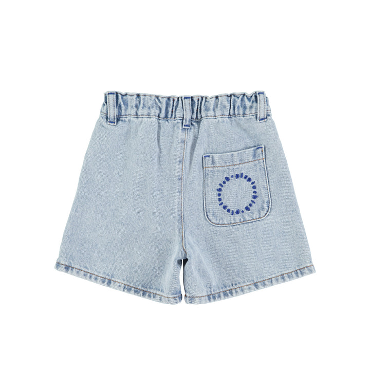 Blauwe denim short van Piupiuchick met zijzakken en geborduurd logo op de achterzak