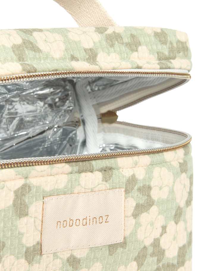 Nobodinoz koeltas Concerto in groene bloemenprint met honingraatstructuur en gouden ritssluiting