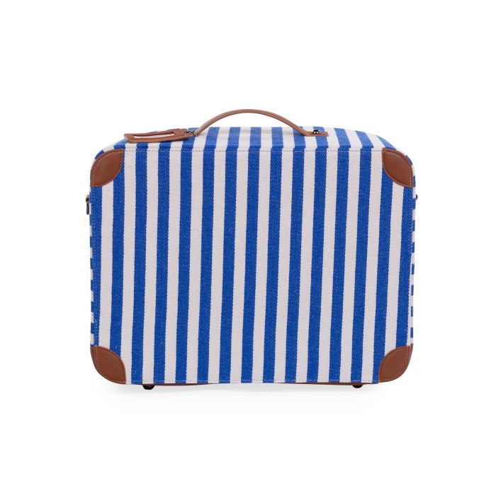 Childhome Kids Mini Traveller koffer in Stripes Electric Blue / Light Blue met draagriem