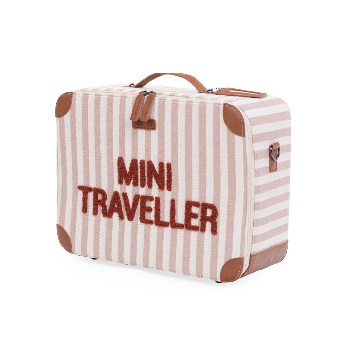 Childhome Kids Mini Traveller koffer in Stripes Nude / Terracotta met draagriem
