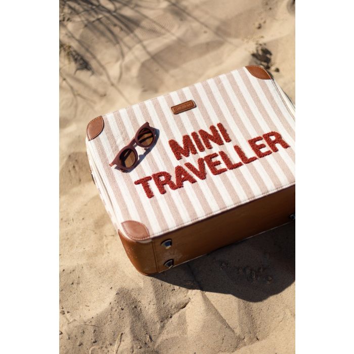 Childhome Kids Mini Traveller koffer in Stripes Nude / Terracotta met draagriem