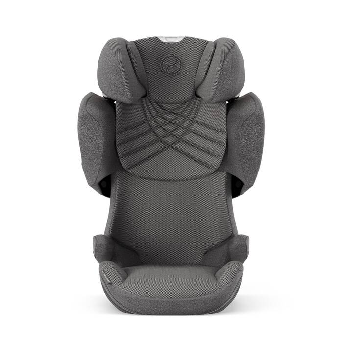 Cybex Solution T i-Fix Plus autostoel in Mirage Grey met verstelbare hoofdsteun en zijdelingse impactbescherming.