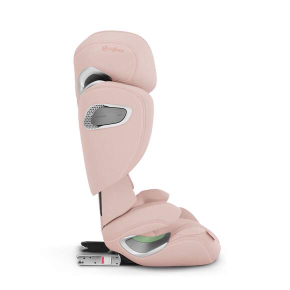 Cybex Solution T i-Fix Plus autostoel in Peach Pink met verstelbare hoofdsteun en zijdelingse impactbescherming.