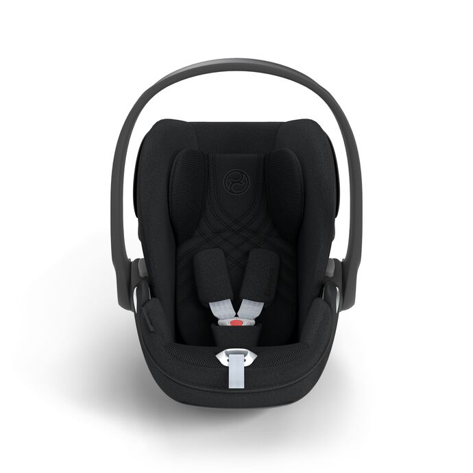 Cybex Cloud T i-Size baby-autostoel in zwart, getoond in liggende positie met ISOFIX basis.