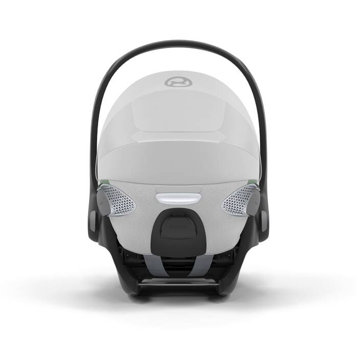 Cybex Cloud T i-Size baby-autostoel in platinum white , getoond in liggende positie met ISOFIX basis.
