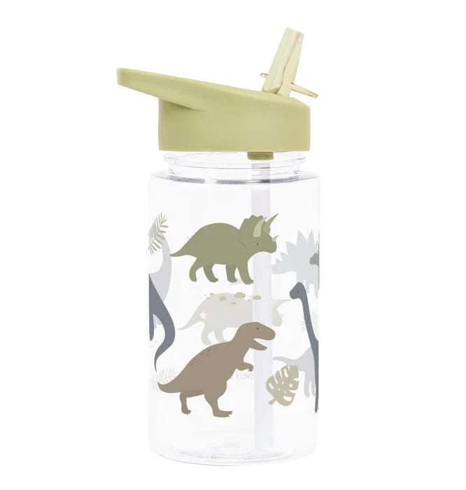 Transparante A Little Lovely Company drinkfles met dinoprint en rietje, 450 ml