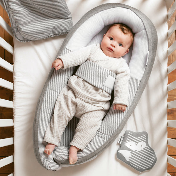 Doomoo Baby Nest Cocoon Classic Grey, knus en veilig nestje voor baby's, afneembare en wasbare hoes.