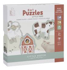 Little Dutch 6-in-1 legpuzzel met boerderijdieren uit de Little Farm collectie, educatief en kleurrijk.