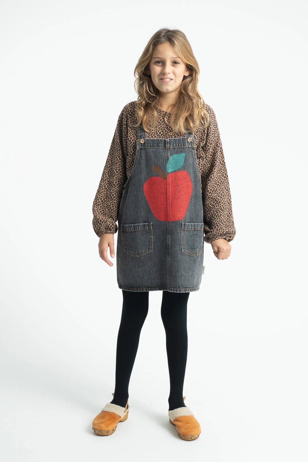 Piupiuchick - Jurk Washed Black Denim Apple Print