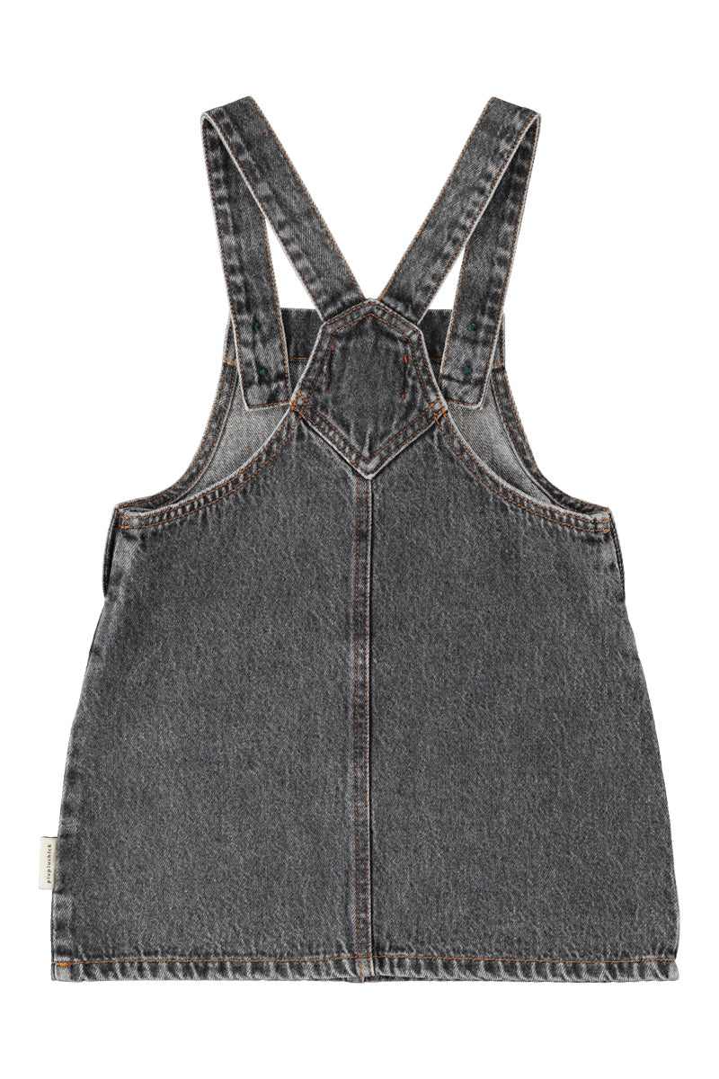 Piupiuchick - Jurk Washed Black Denim Apple Print