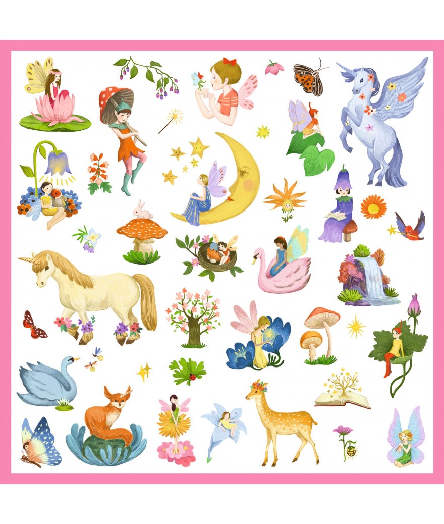 Djeco Stickers Fantasy – 160 metallic stickers met kabouters, elfjes en eenhoorns voor kinderen vanaf 4 jaar