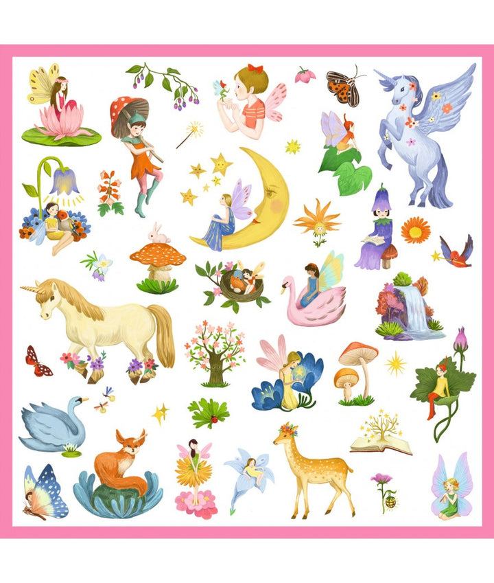 Djeco Stickers Fantasy – 160 metallic stickers met kabouters, elfjes en eenhoorns voor kinderen vanaf 4 jaar