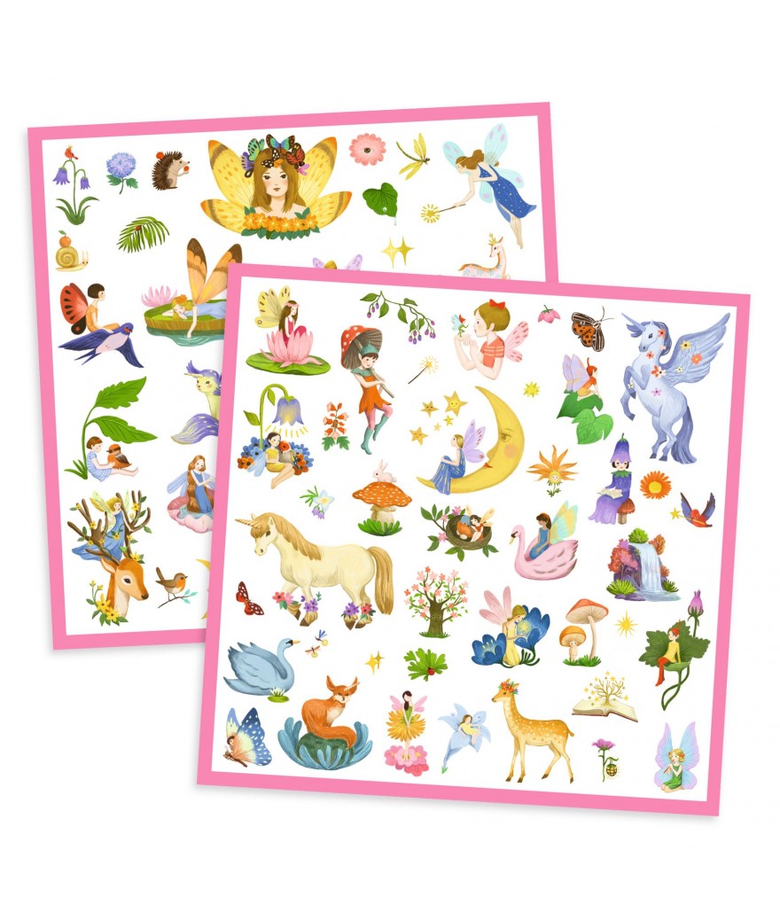Djeco Stickers Fantasy – 160 metallic stickers met kabouters, elfjes en eenhoorns voor kinderen vanaf 4 jaar