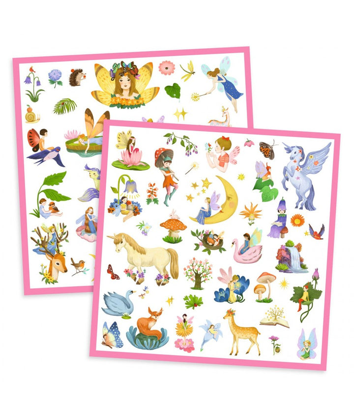 Djeco Stickers Fantasy – 160 metallic stickers met kabouters, elfjes en eenhoorns voor kinderen vanaf 4 jaar