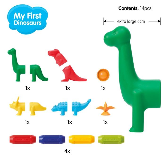 SmartMax My First Dinosaurs magnetisch speelgoed, kleurrijke dino-onderdelen voor kinderen van 1-5 jaar.