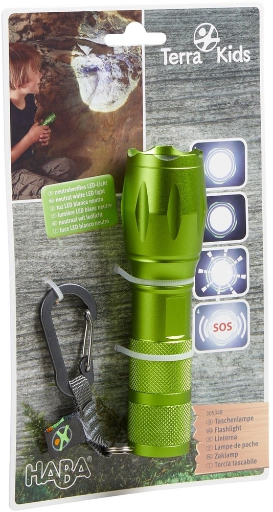 Compacte Terra Kids mini zaklamp met LED-licht en karabijnhaak