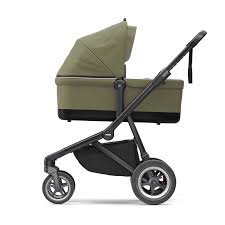 Thule Sleek kinderwagen, Midnight Soft Green on Black, met reiswieg, stijlvol en comfortabel.