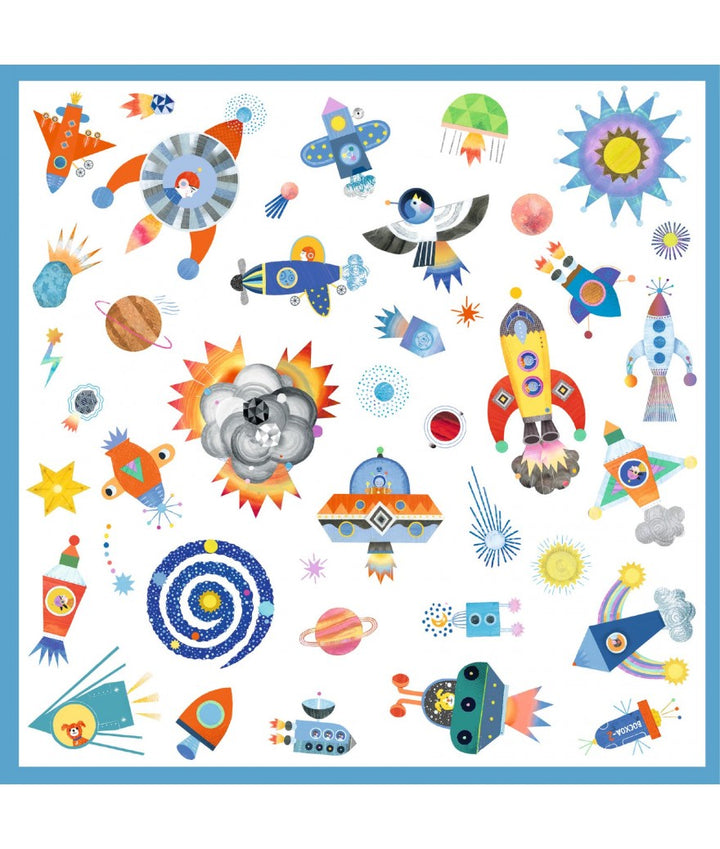 Djeco Stickers Ruimte – 160 ruimte-stickers met raketten, astronauten en sterren voor kinderen vanaf 4 jaar