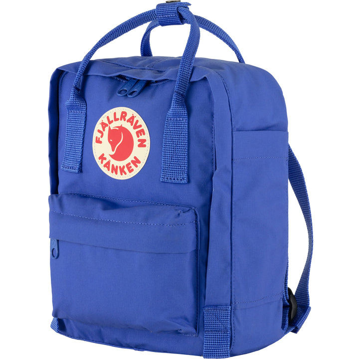 Kånken Mini rugzak in Cobalt Blue met reflecterend logo, zijvakken en handgreep