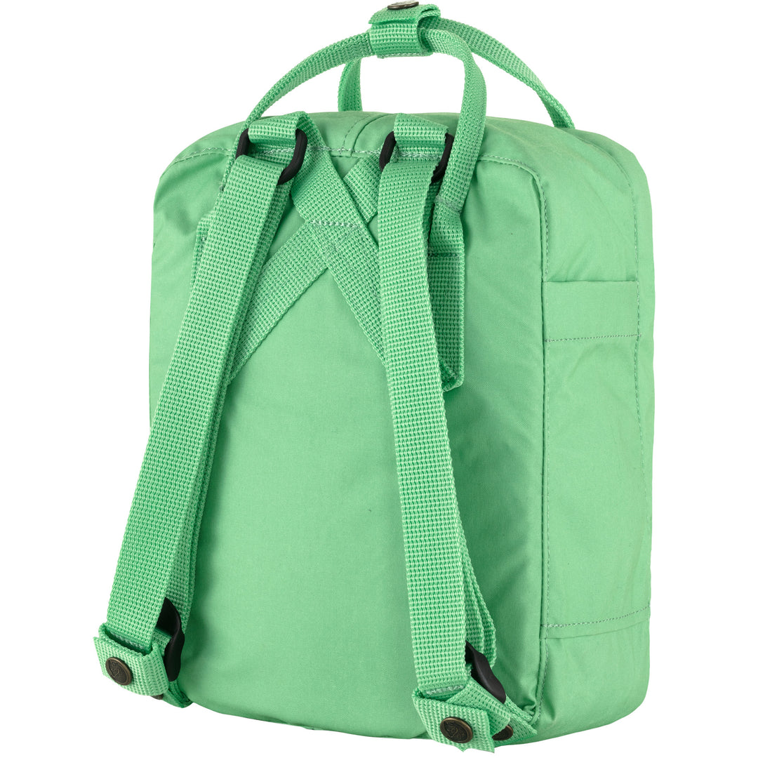 Kånken Mini rugzak in Apple Mint met reflecterend logo, zijvakken en handgreep