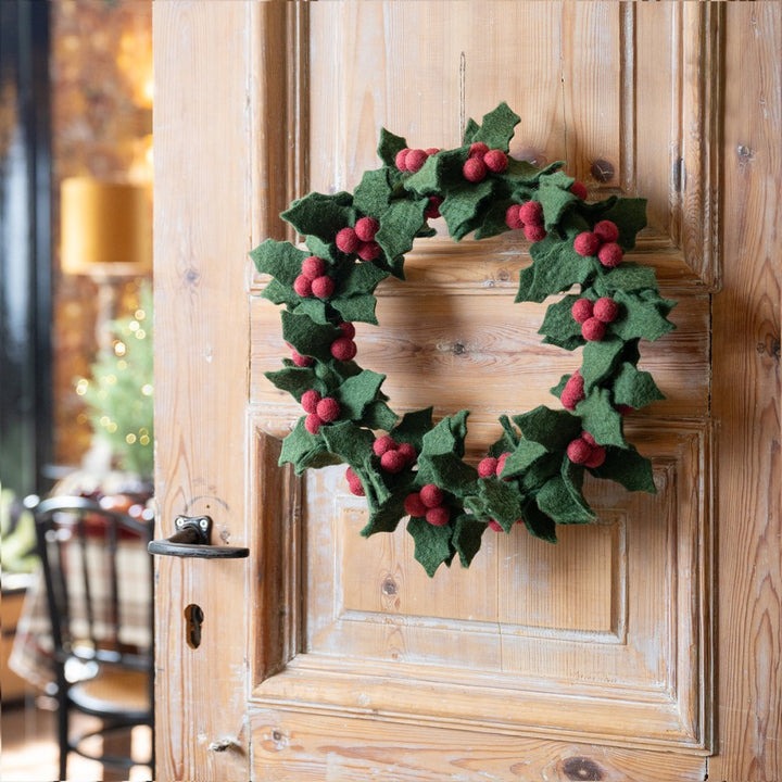 Sjaal Met Verhaal - Krans Kerst Holly Berry XL | Handgemaakt