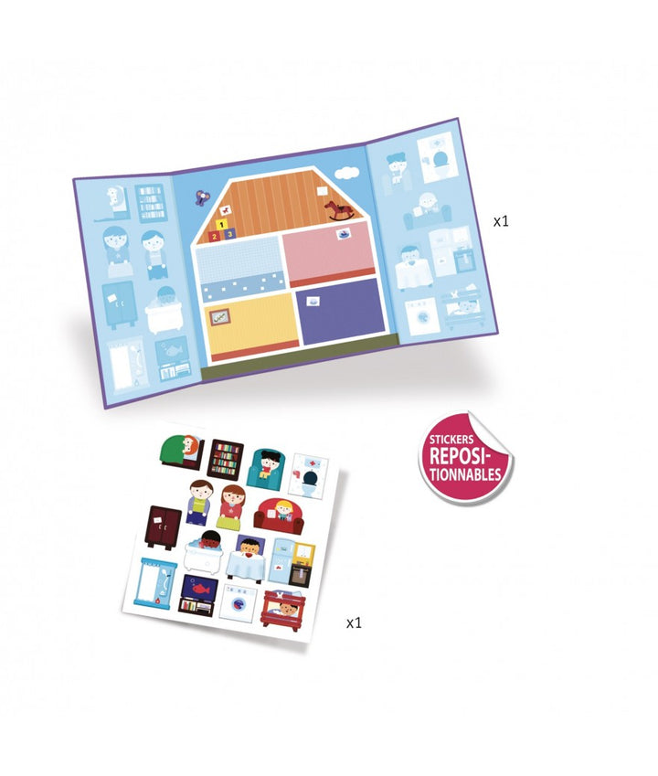 Djeco Herbruikbare Stickers Het Huis – Drieluik en 14 herbruikbare stickers van meubels en accessoires, vanaf 18 maanden