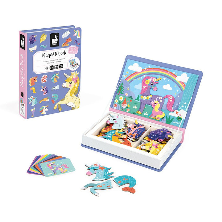 Janod Magneetboek Magneti'Book Unicorns - Eenhoorn Thema, Magnetisch Spel voor Kinderen