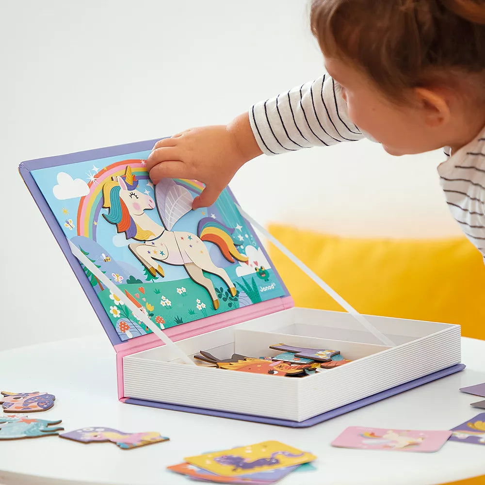 Janod Magneetboek Magneti'Book Unicorns - Eenhoorn Thema, Magnetisch Spel voor Kinderen