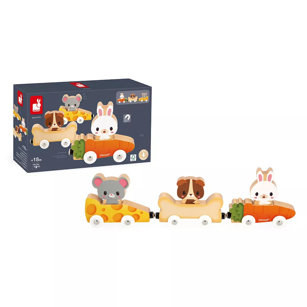 Janod Speeltje Magnetische Dieren Farm - 3pack, Educatief Houten Speelgoed voor Kinderen