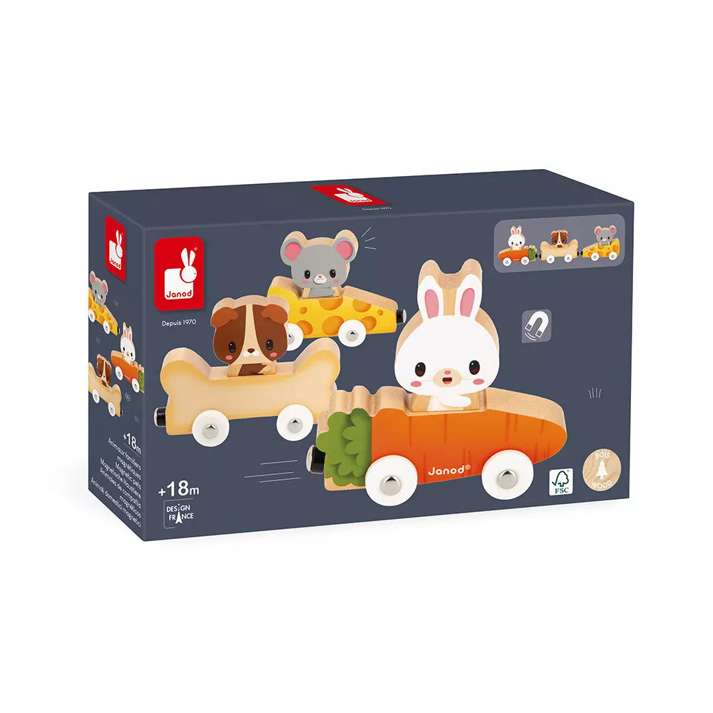 Janod Speeltje Magnetische Dieren Farm - 3pack, Educatief Houten Speelgoed voor Kinderen