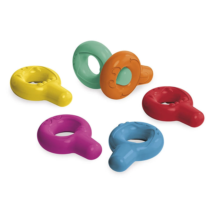 Set van 6 ergonomische Janod waskrijtjes in heldere kleuren voor baby’s vanaf 12 maanden