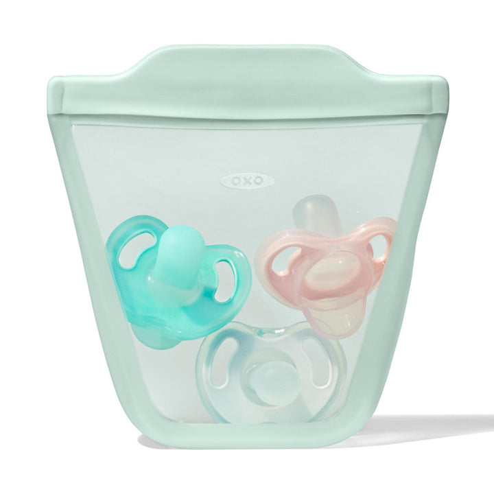 Oxo Tot silicone bewaarzakjes 2-pack Opal/Dusk, staand model met lekvrije sluiting