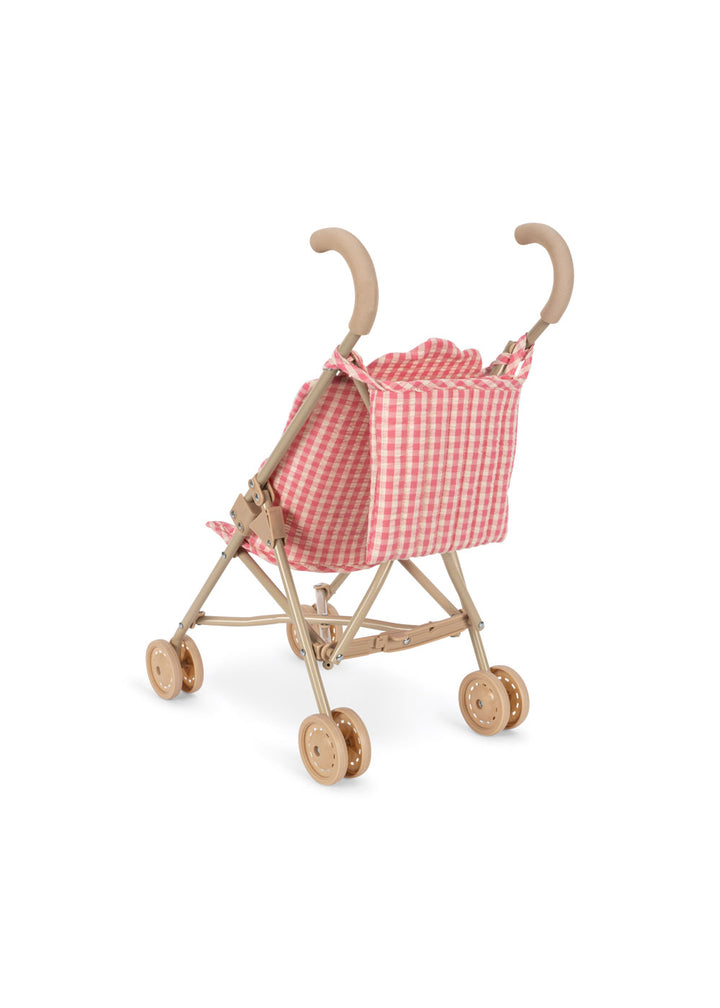 Konges Slojd poppenbuggy in roze ruitprint met EVA-handgrepen