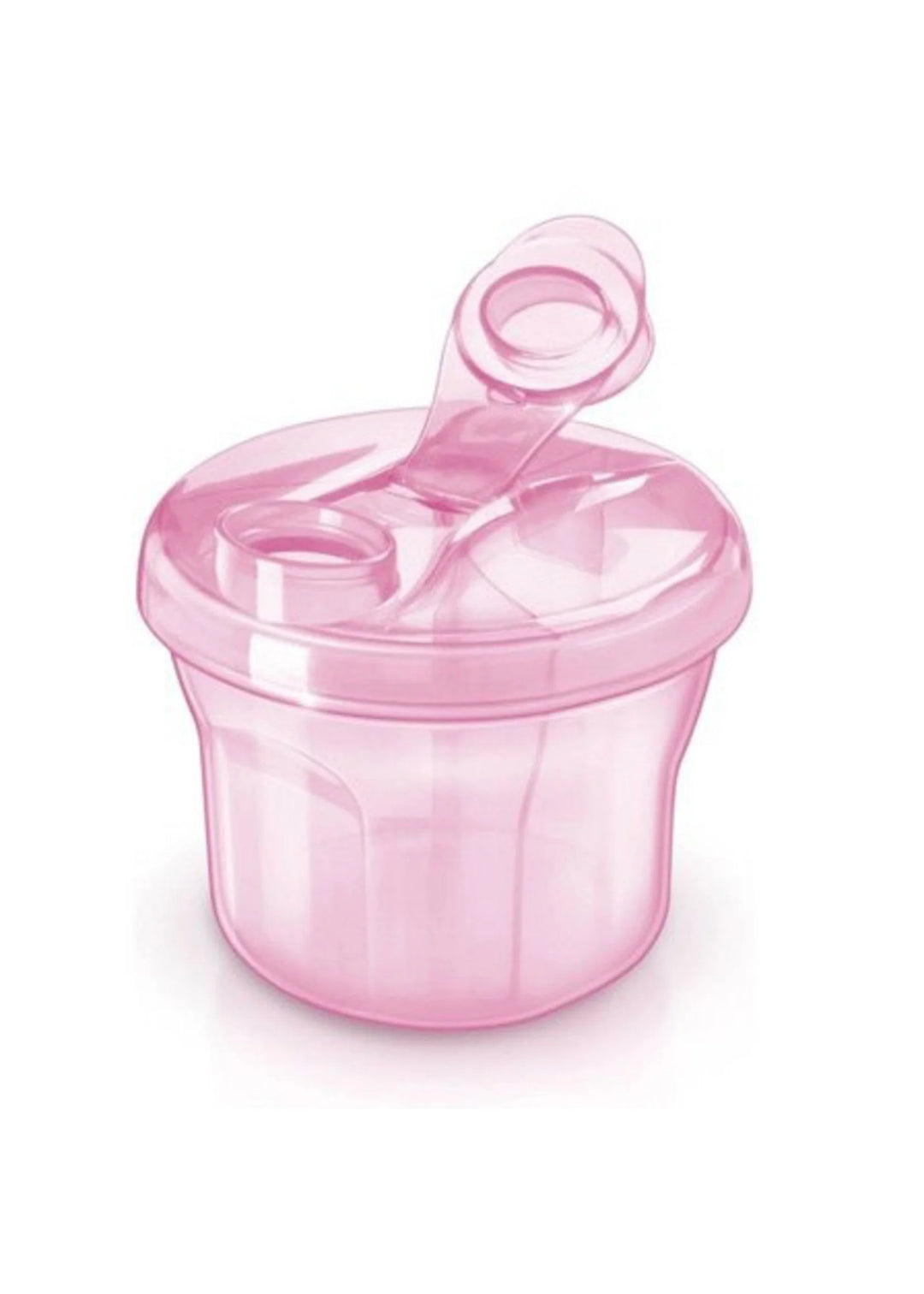 Avent Melkpoederverdeeldoos in roze met drie luchtdichte compartimenten, BPA-vrij, geschikt voor sterilisatie, magnetron en vaatwasmachine.