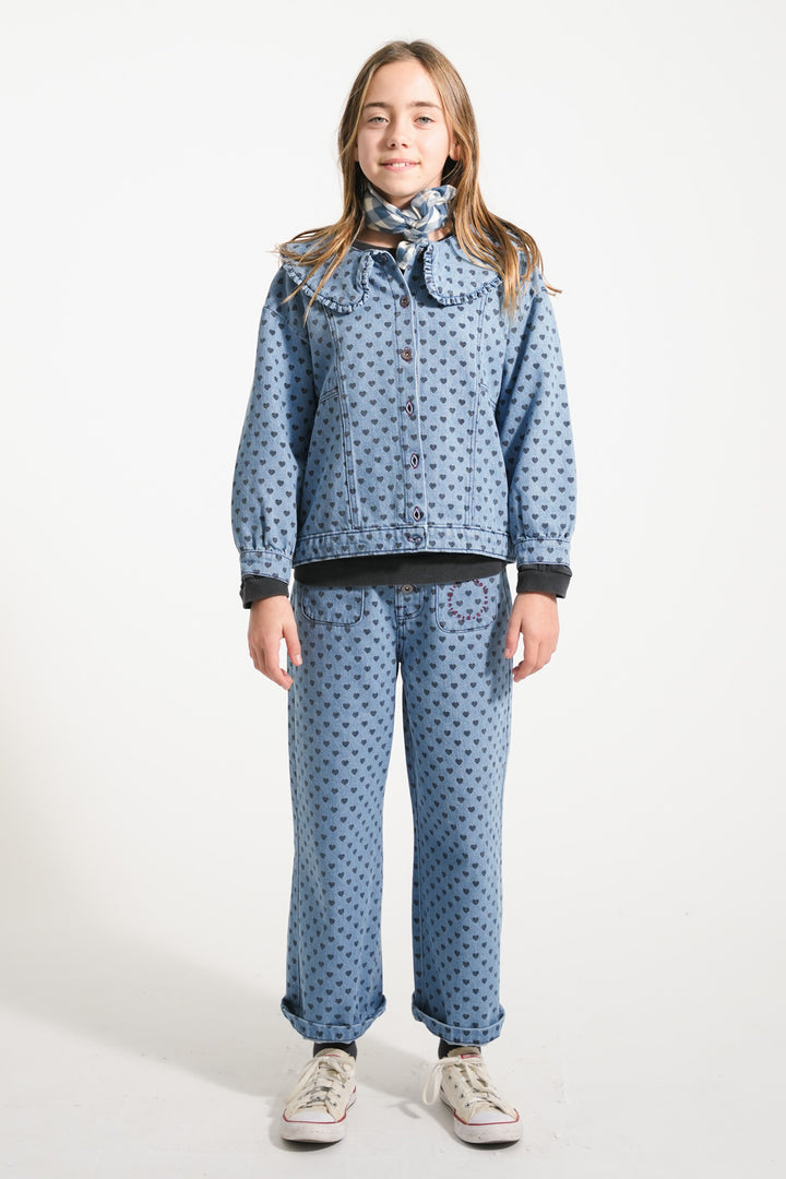 Piupiuchick - Jeans Broek Flare Hearts Denim Washed Blue / Black